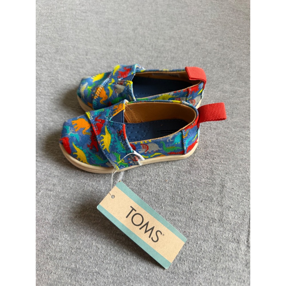 TOMS Shoes Alpargata Dinosaur Graphic Blue Multi Size 5 Toddler
